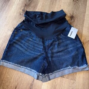 Sonoma Maternity Denim Shorts Frayed Hem Dark‎ Wash Comfort Panel Size 10